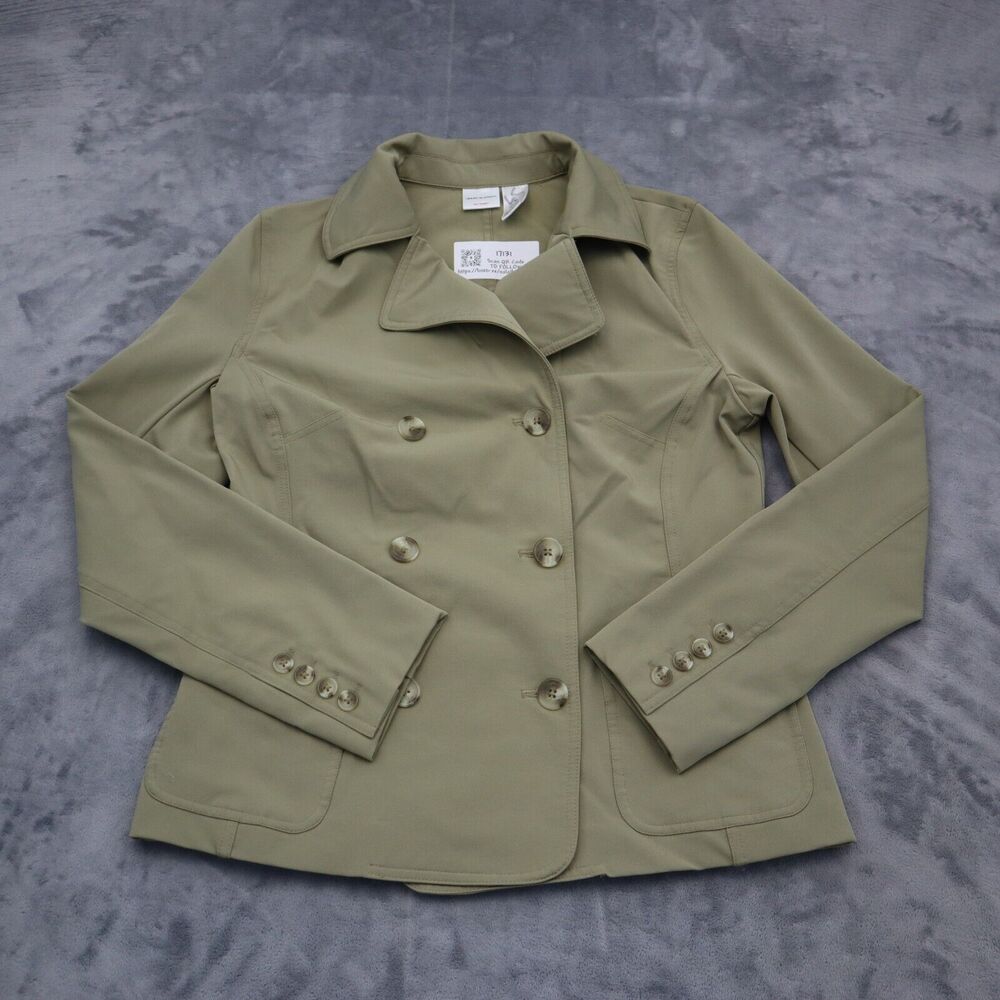 Isaac Mizrahi Jacket Womens M Beige Long Sleeve Double Breasted Nylon Blazer